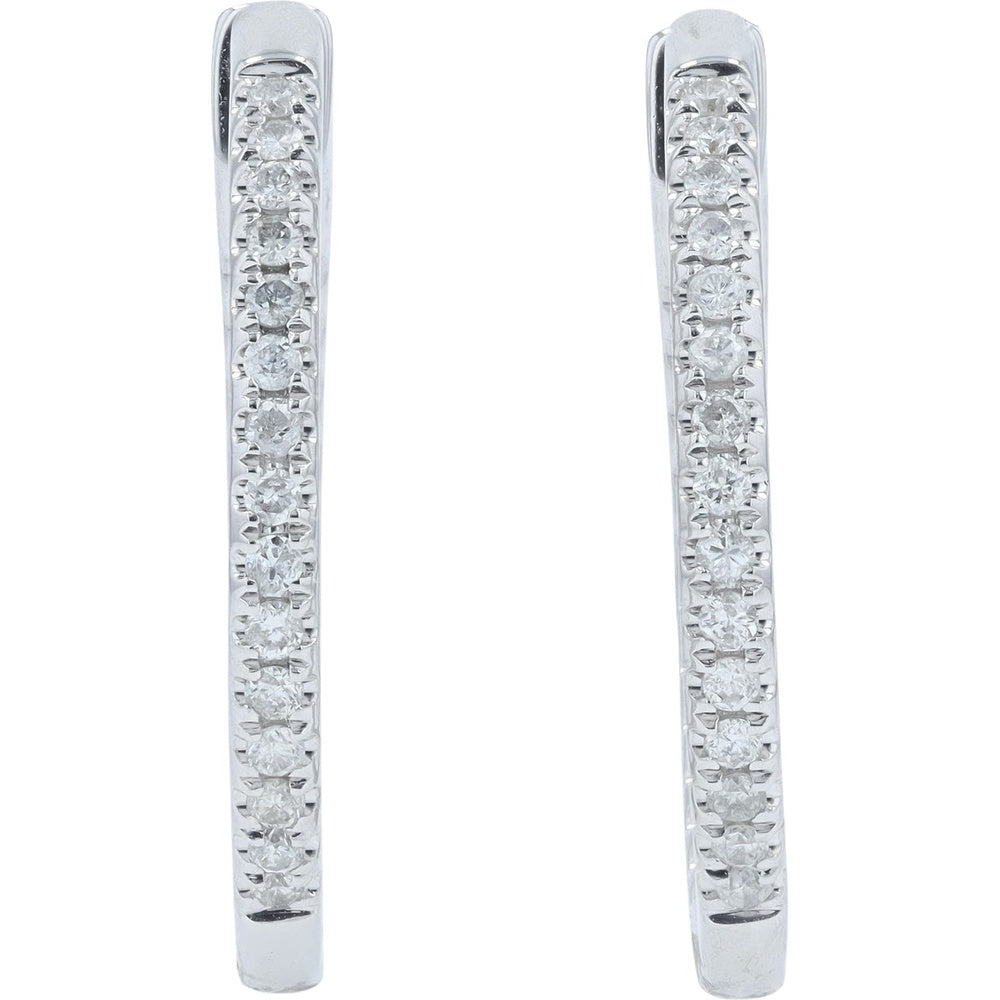 14K White Gold Inside-Out Medium Hoop Earrings with Prong-Set Round Diamonds - 0.50 Carat Total Diamond Weight