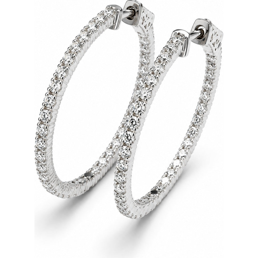 14K White Gold Inside-Out Medium Hoop Earrings with Round Brilliant Diamonds - 2.07 Carat Total Diamond Weight by Auriventus