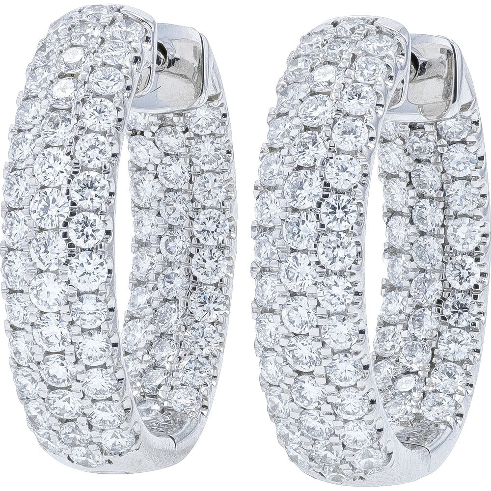 14K White Gold Inside-Out Medium Hoop Earrings with Round Lab Grown Diamonds - 2.00 Carat Total Diamond Weight