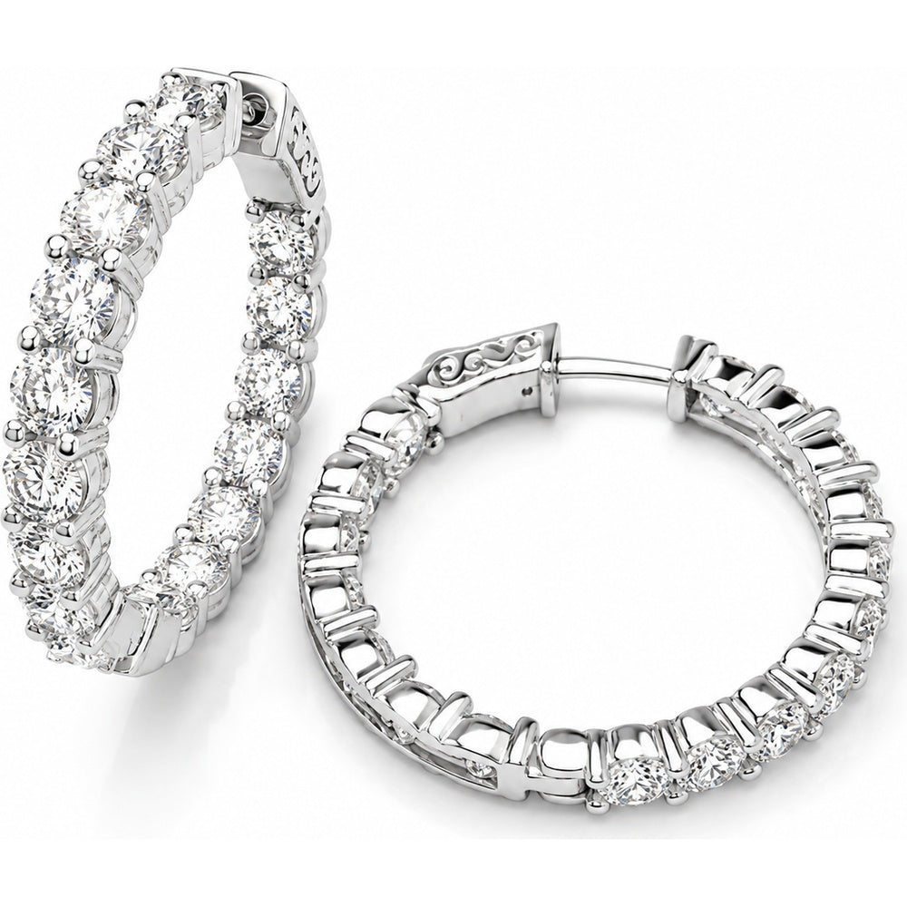 14K White Gold Inside-Out Medium Hoop Earrings with Round Lab-Grown Diamonds - 5.56 Carat Total Diamond Weight by Auriventus