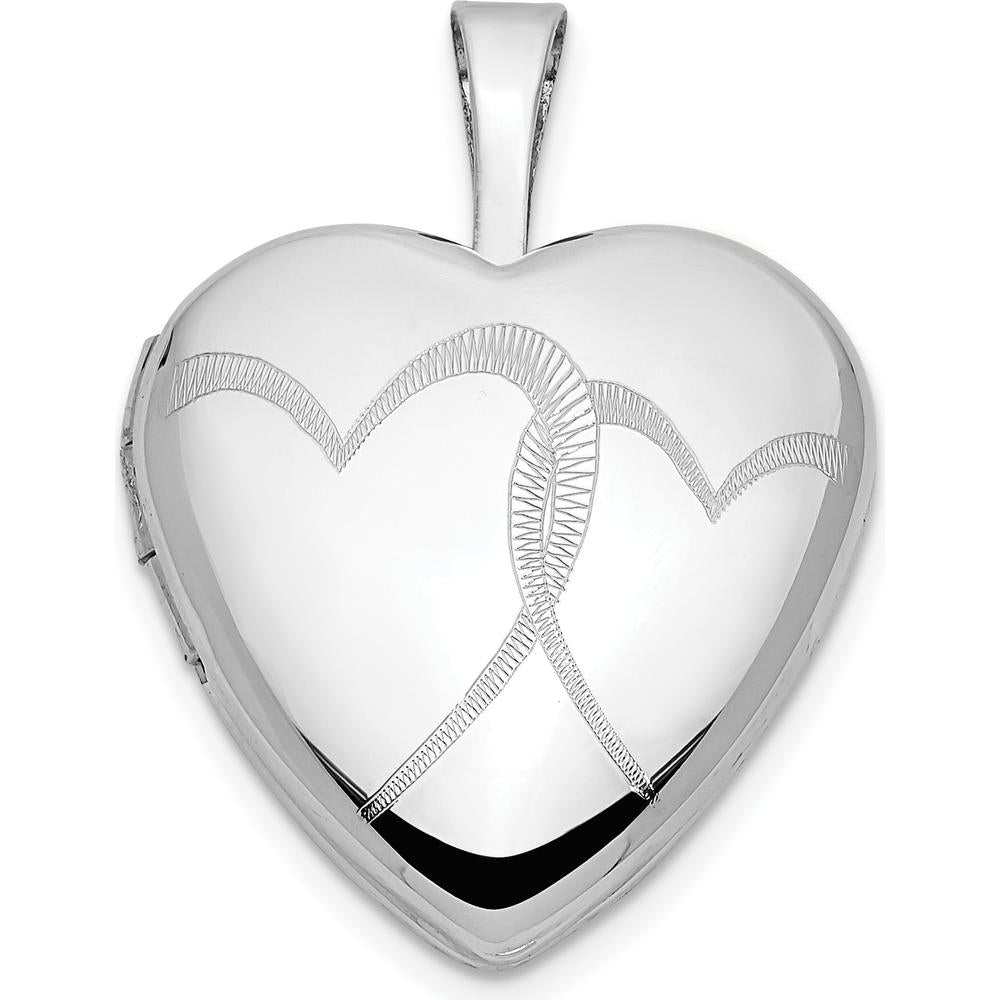 14K White Gold Interlocked Hearts Photo Locket Pendant - Engravable, Polished Finish by Monteluci Fine Jewelry