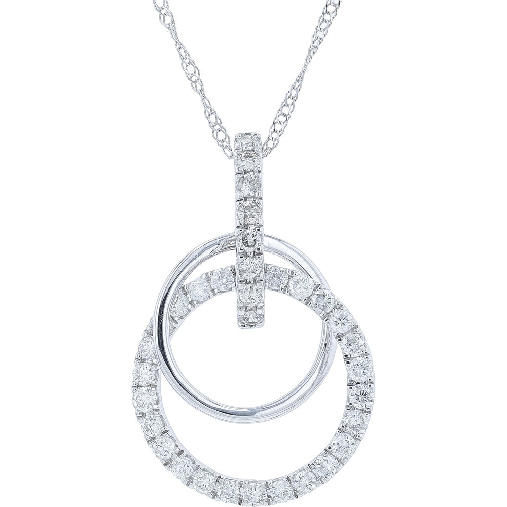 14K White Gold Interlocking Double Circle Pendant with Prong-Set Round Diamonds - 0.50 Carat Total Diamond Weight