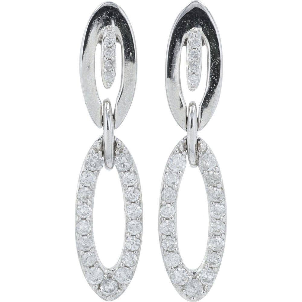 14K White Gold Interlocking Drop Earrings with Prong-Set Round Diamonds - 0.27 Carat Total Diamond Weight