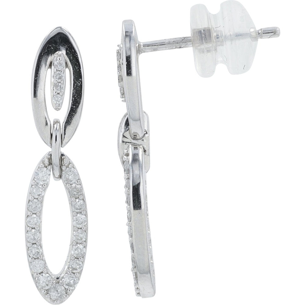14K White Gold Interlocking Drop Earrings with Prong-Set Round Diamonds - 0.27 Carat Total Diamond Weight