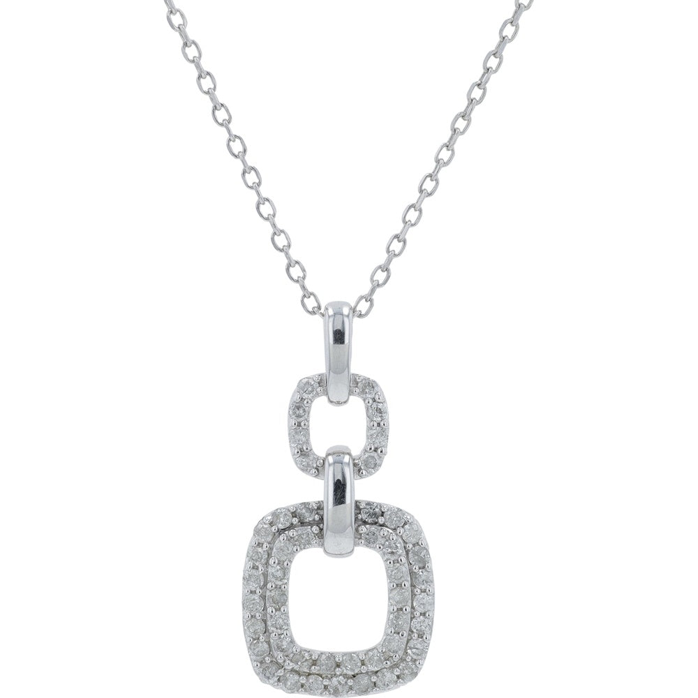 14K White Gold Interlocking Geometric Link Pendant with Pavé Set Round Diamonds - 0.25 Carat Total Diamond Weight