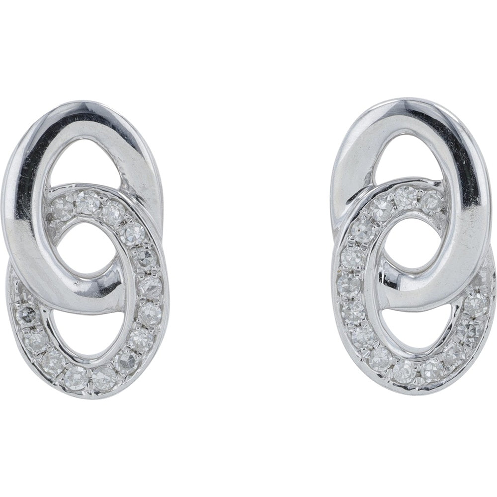 14K White Gold Interlocking Infinity Stud Earrings with Round Diamonds - 0.10 Carat Total Diamond Weight