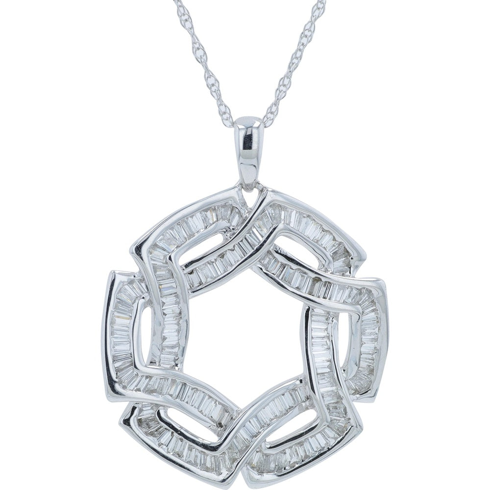 14K White Gold Interlocking Knot Pendant with Channel-Set Baguette Diamonds - 0.68 Carat Total Diamond Weight