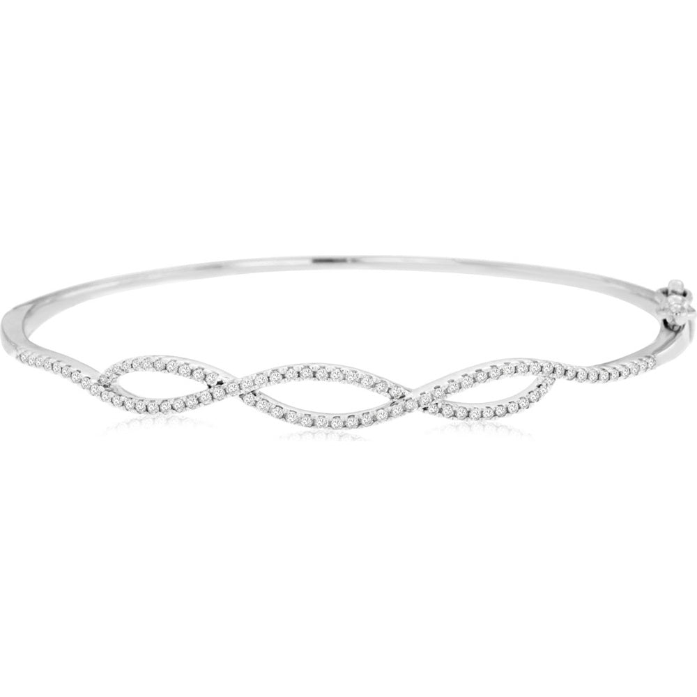 14K White Gold Interlocking Loop Bangle Bracelet with Pavé-Set Round Diamonds - 0.50 Carat Total Diamond Weight - Royal Jewelry