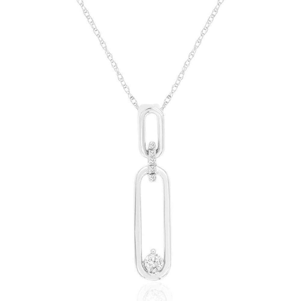 14K White Gold Interlocking Oval Link Pendant with 0.10 Carat Round Diamond - Royal Jewelry