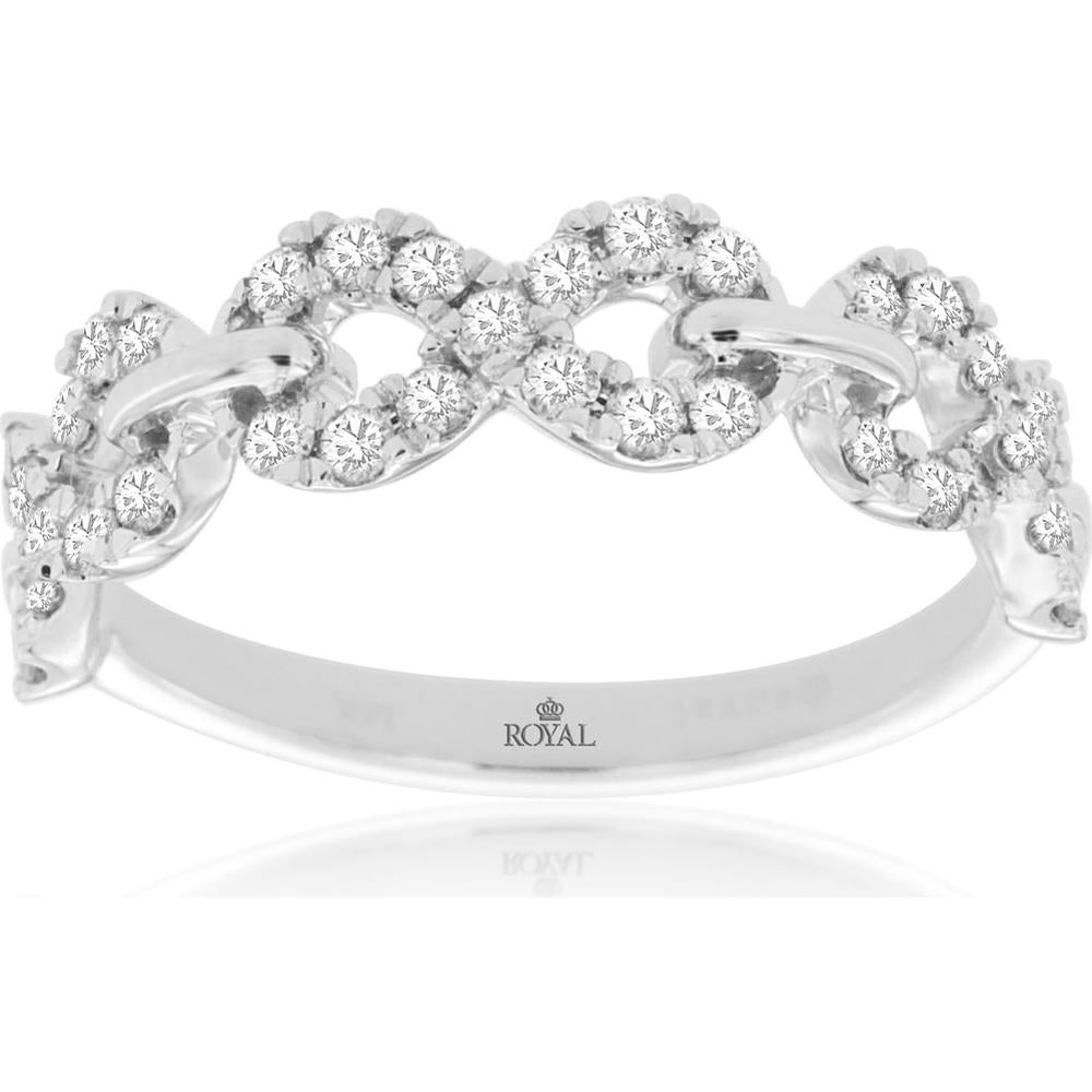14K White Gold Intertwined Wave Diamond Band with Round Brilliant Prong Set Diamonds - 0.53 Carat Total Diamond Weight - Royal Jewelry