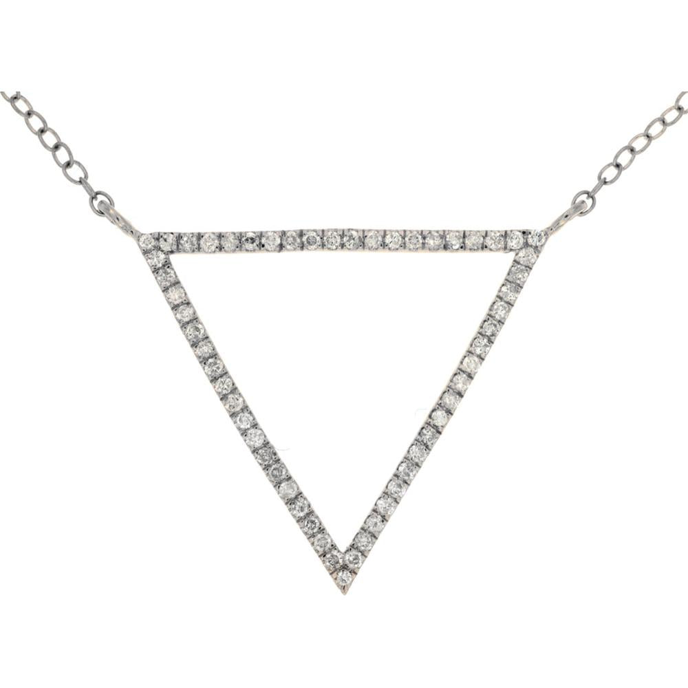 14K White Gold Inverted Triangle Pendant Necklace with Prong Set Round Diamonds - 0.30 Carat Total Diamond Weight - Royal Jewelry