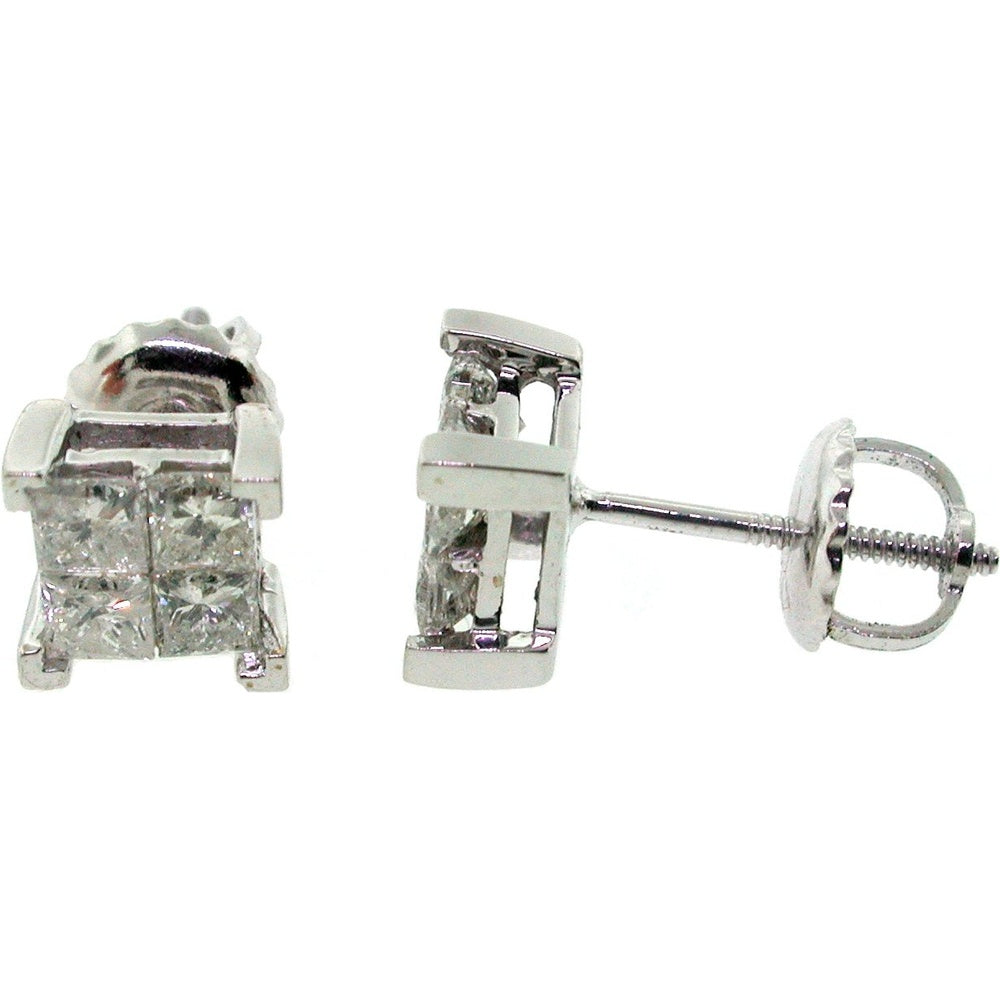 14K White Gold Invisible Set Princess Cut Diamond Stud Earrings - 0.81 Carat Total Diamond Weight by Auriventus