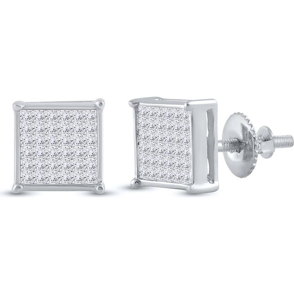 14K White Gold Invisible-Set Princess Cut Square Diamond Stud Earrings - 0.50 Carat Total Diamond Weight