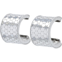 14K White Gold Italian C-Hoop Earrings with Hammered Finish and Milgrain Detail - 4.20 Grams Total Gold Weight