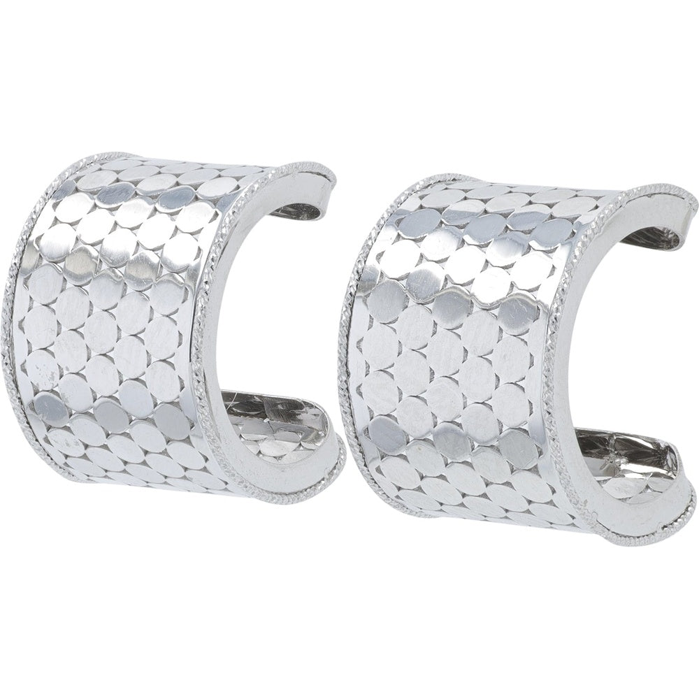 14K White Gold Italian C-Hoop Earrings with Hammered Finish and Milgrain Detail - 4.20 Grams Total Gold Weight