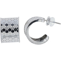 14K White Gold Italian C-Hoop Earrings with Hammered Finish and Milgrain Detail - 4.20 Grams Total Gold Weight