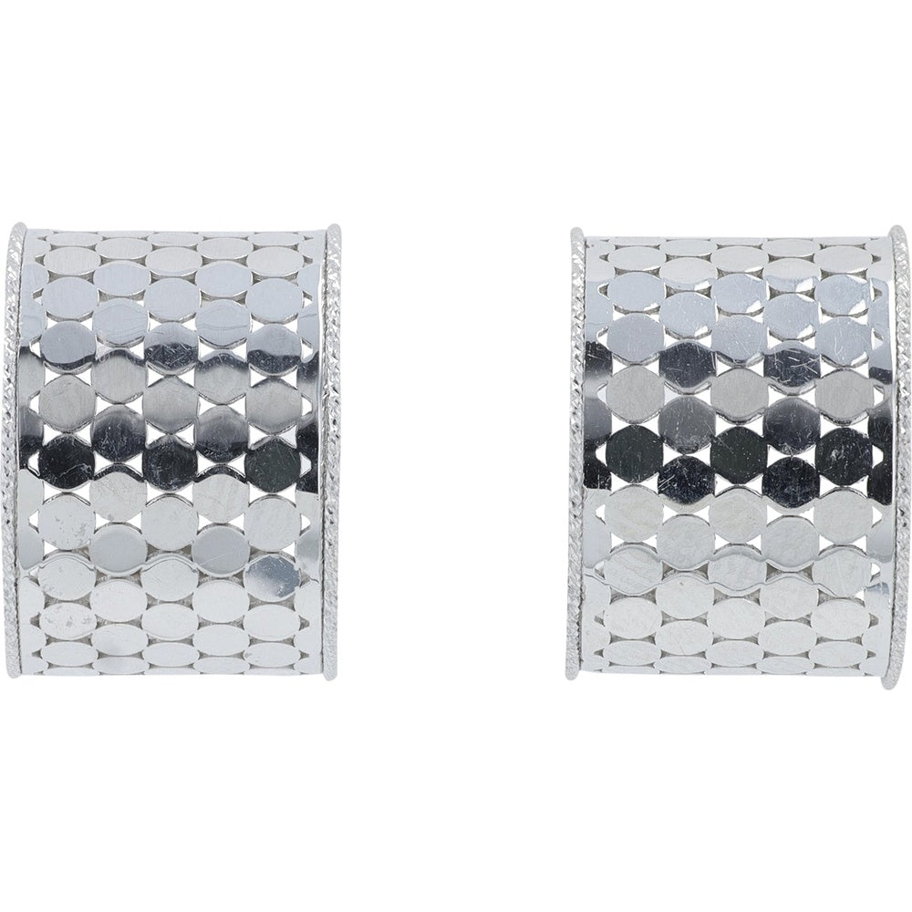 14K White Gold Italian C-Hoop Earrings with Hammered Finish and Milgrain Detail - 4.20 Grams Total Gold Weight