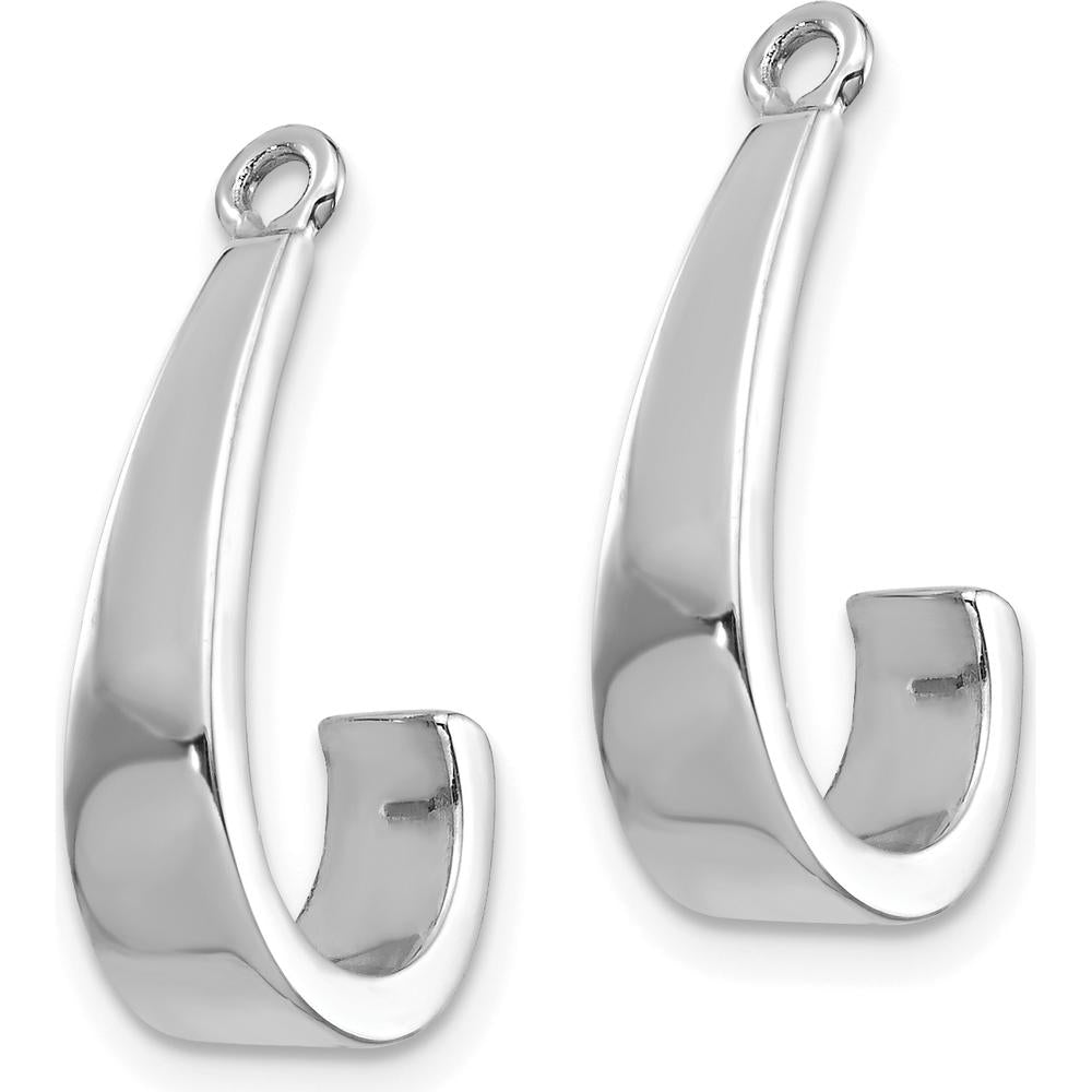 14K White Gold J Hoop Earring Jackets with Rhodium Plating - 19mm Length by Oro Pregiato