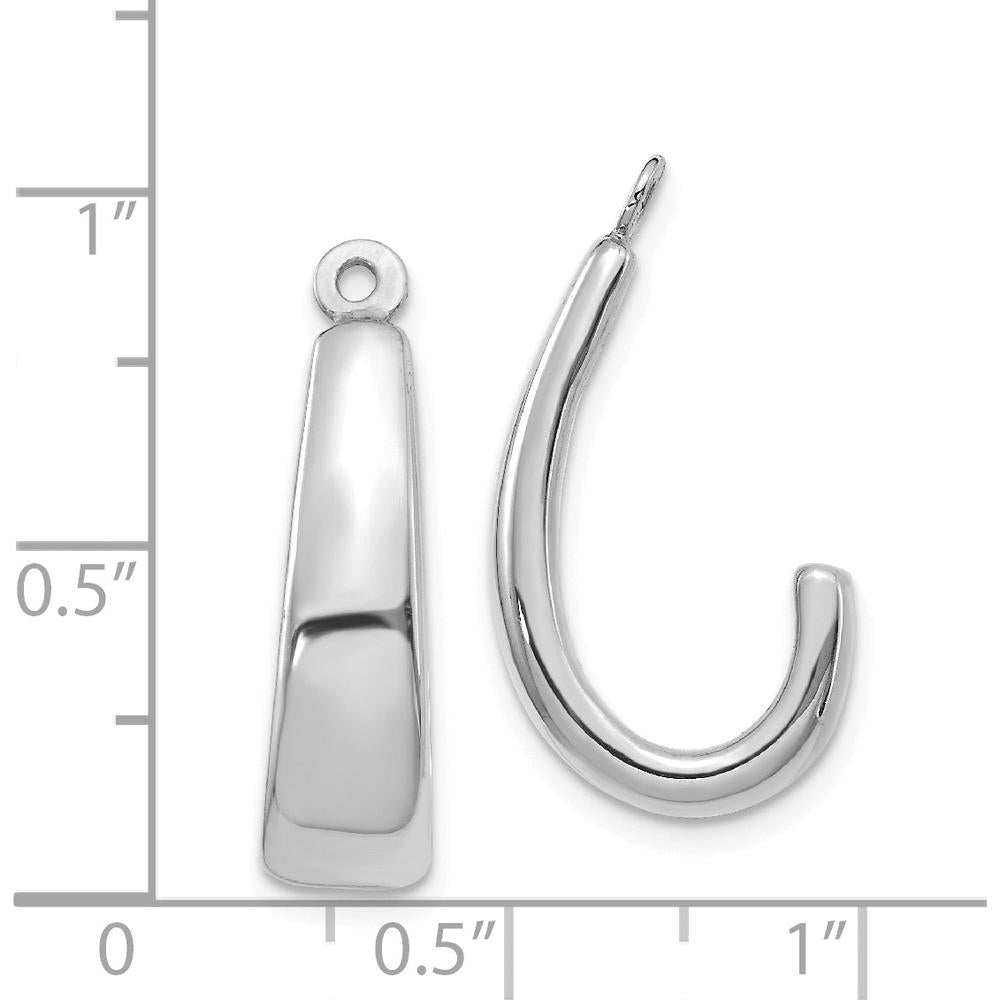 14K White Gold J Hoop Earring Jackets with Rhodium Plating - 25mm Charm Length by Oro Pregiato