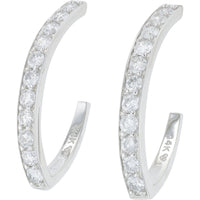 14K White Gold J-Hoop Earrings with Prong-Set Round Diamonds - 1.00 Carat Total Diamond Weight