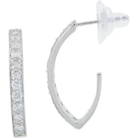 14K White Gold J-Hoop Earrings with Prong-Set Round Diamonds - 1.00 Carat Total Diamond Weight