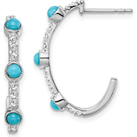 14K White Gold J-Hoop Earrings with Round Turquoise and White Topaz - 0.17 Carat Total Gemstone Weight by Monteluci Fine Jewelry
