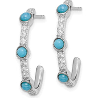 14K White Gold J-Hoop Earrings with Round Turquoise and White Topaz - 0.17 Carat Total Gemstone Weight by Monteluci Fine Jewelry