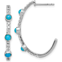 14K White Gold J-Hoop Earrings with Round Turquoise and White Topaz - 0.2218 Carat Total Gem Weight by Monteluci Fine Jewelry