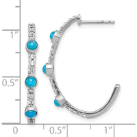14K White Gold J-Hoop Earrings with Round Turquoise and White Topaz - 0.2218 Carat Total Gem Weight by Monteluci Fine Jewelry