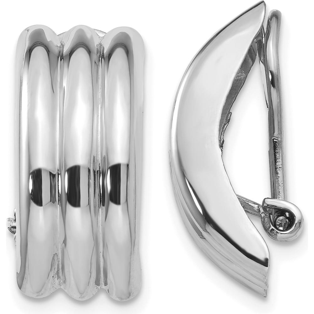 14K White Gold J-Hoop Non-Pierced Omega Clip Earrings with Polished Finish by Oro Pregiato