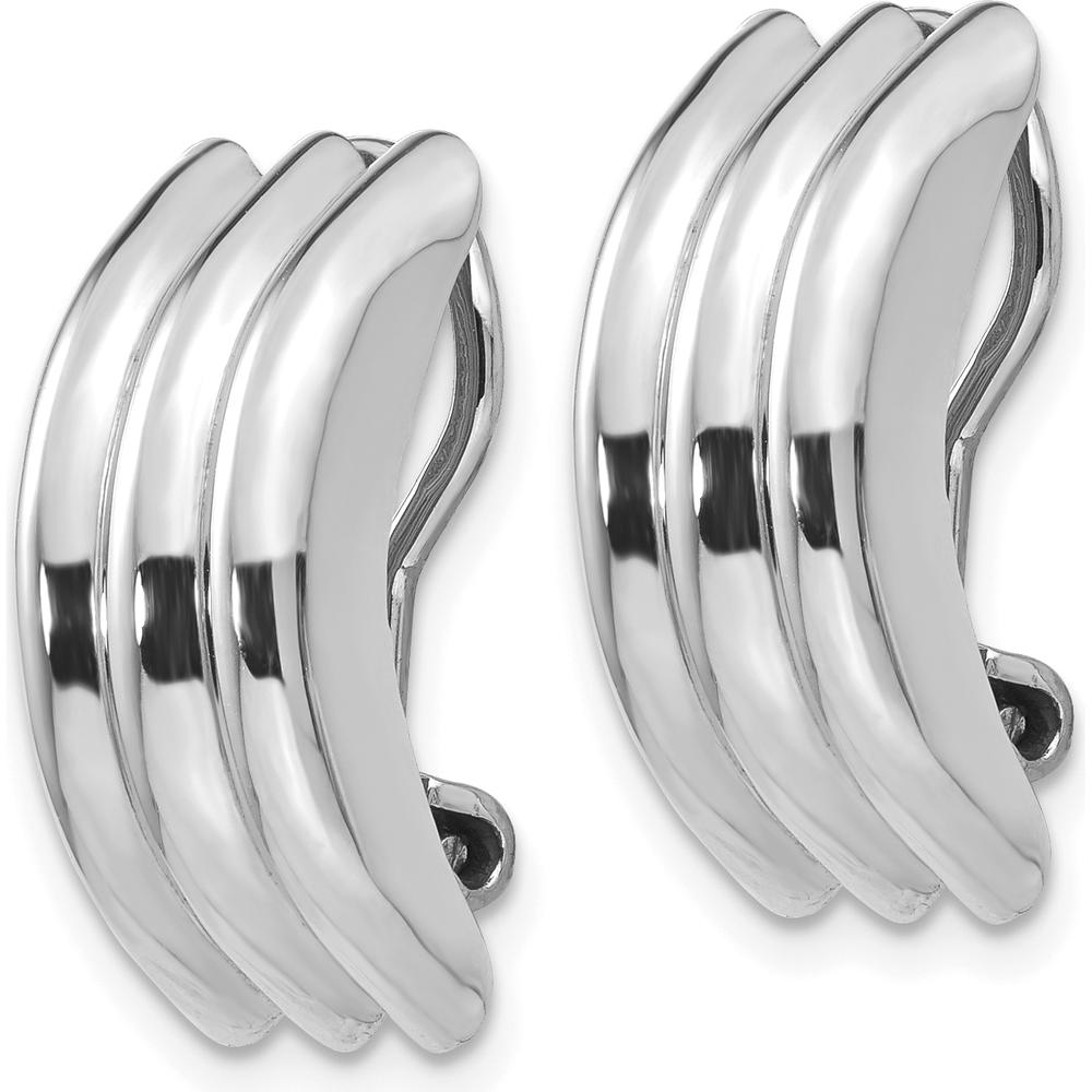 14K White Gold J-Hoop Non-Pierced Omega Clip Earrings with Polished Finish by Oro Pregiato