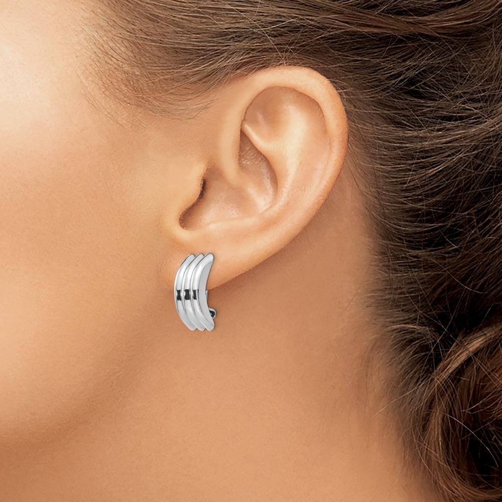 14K White Gold J-Hoop Non-Pierced Omega Clip Earrings with Polished Finish by Oro Pregiato