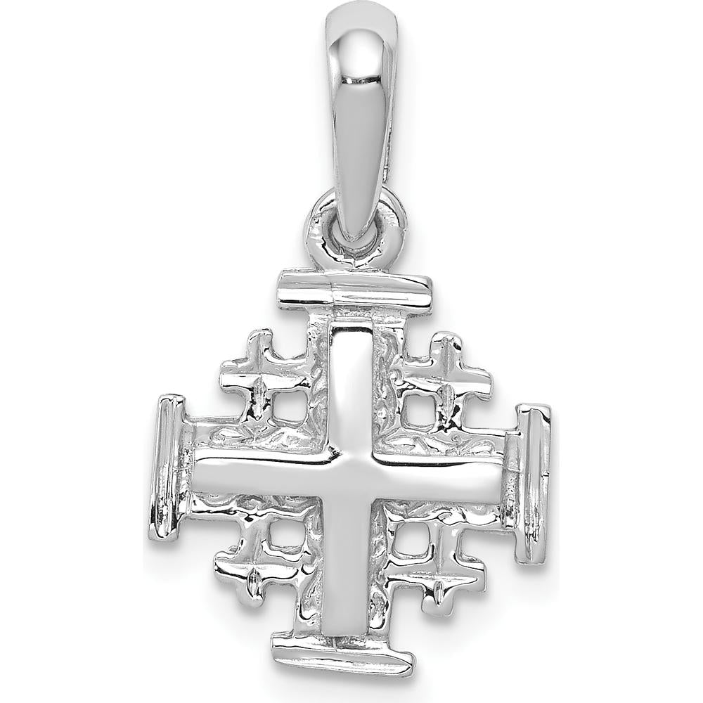 14K White Gold Jerusalem Cross Charm with Textured Finish and Reversible Design by Oro Pregiato