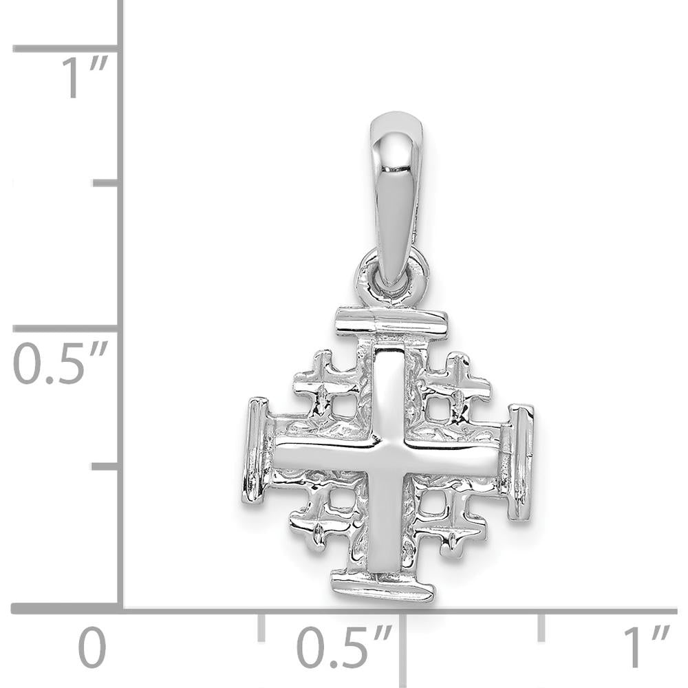 14K White Gold Jerusalem Cross Charm with Textured Finish and Reversible Design by Oro Pregiato