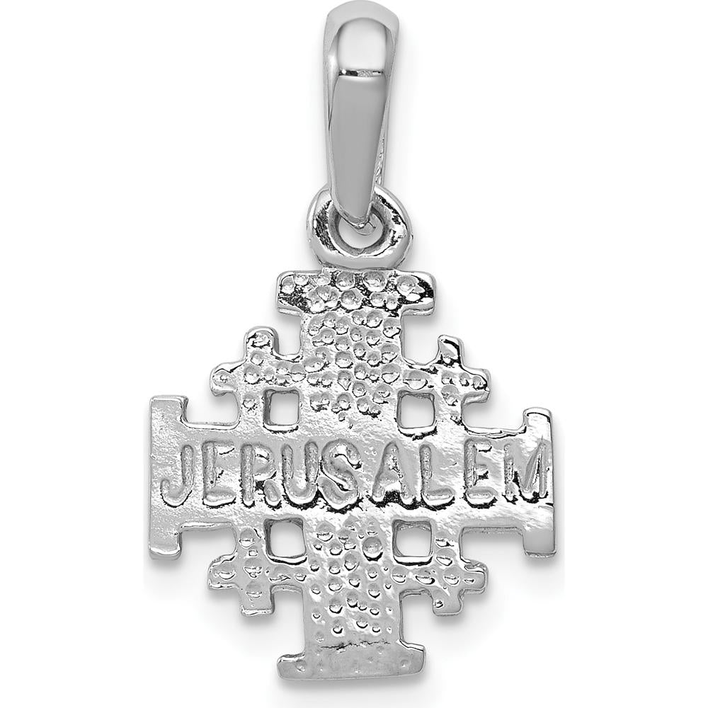 14K White Gold Jerusalem Cross Charm with Textured Finish and Reversible Design by Oro Pregiato