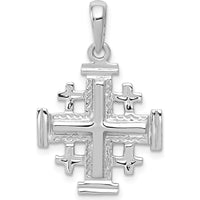 14K White Gold Jerusalem Cross Pendant - Textured Reversible Design with Rhodium Plating by Oro Pregiato