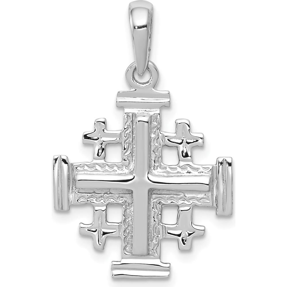 14K White Gold Jerusalem Cross Pendant - Textured Reversible Design with Rhodium Plating by Oro Pregiato