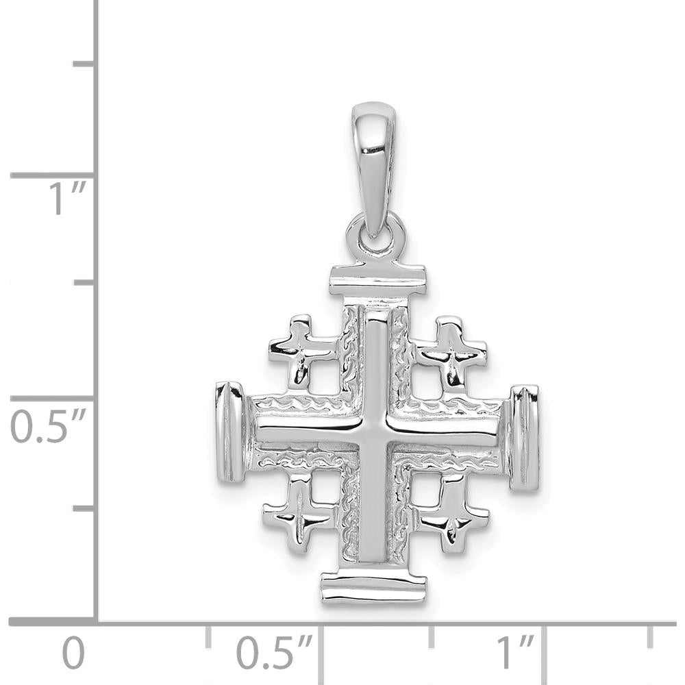 14K White Gold Jerusalem Cross Pendant - Textured Reversible Design with Rhodium Plating by Oro Pregiato