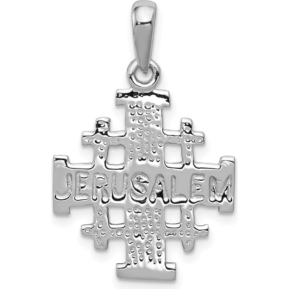 14K White Gold Jerusalem Cross Pendant - Textured Reversible Design with Rhodium Plating by Oro Pregiato
