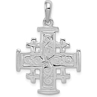 14K White Gold Jerusalem Cross Pendant with Textured Finish - Polished and Reversible Design by Oro Pregiato