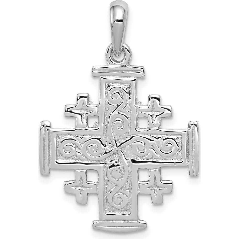 14K White Gold Jerusalem Cross Pendant with Textured Finish - Polished and Reversible Design by Oro Pregiato