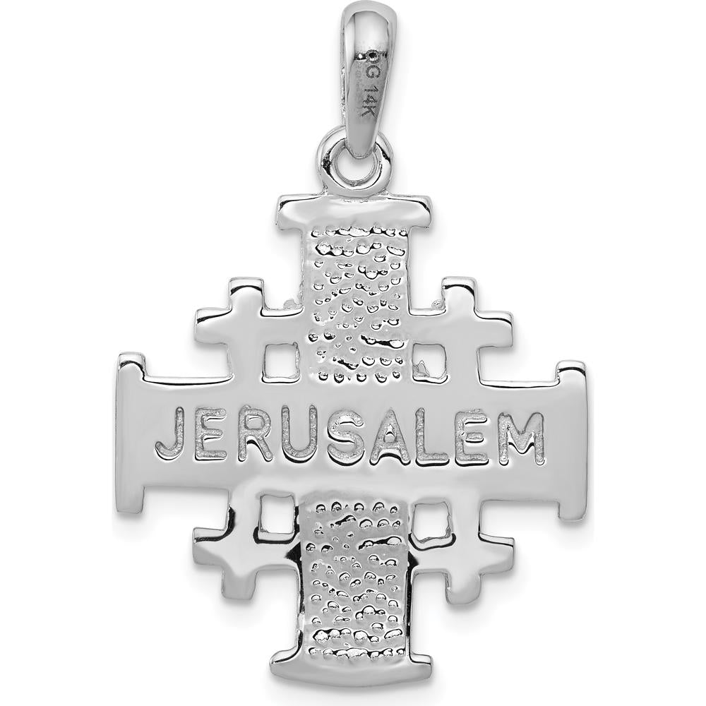14K White Gold Jerusalem Cross Pendant with Textured Finish - Polished and Reversible Design by Oro Pregiato