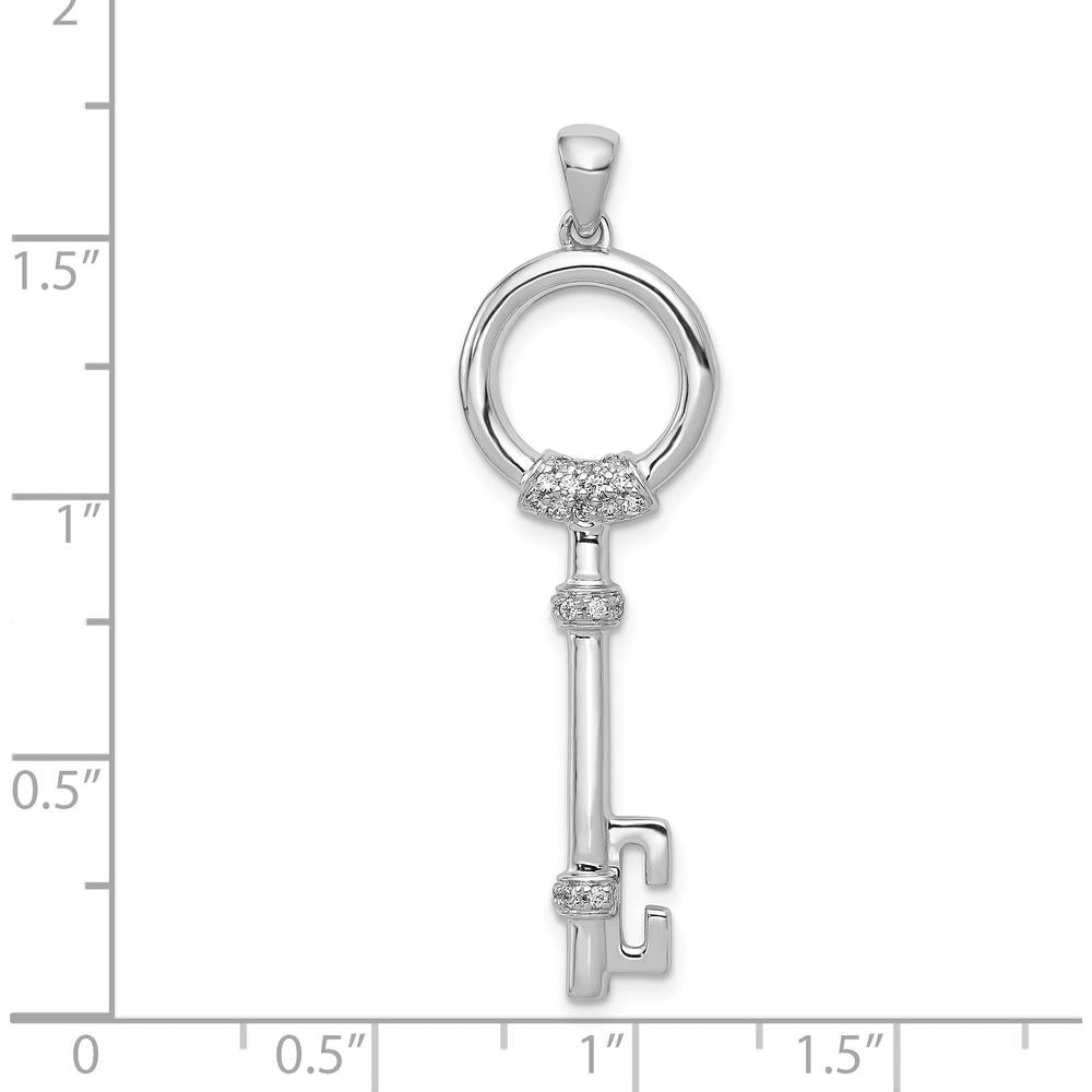 14K White Gold Key Pendant with Round Diamonds - 0.12 Carat Total Diamond Weight by Monteluci Fine Jewelry
