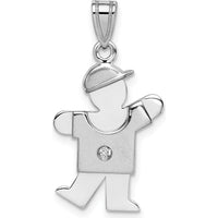 14K White Gold Kids Boy with Hat Diamond Kiss Charm with 0.015 Carat Round Diamond by Oro Pregiato