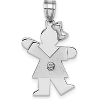 14K White Gold Kids Girl Charm with Diamond Kiss - 0.015 Carat Diamond by Oro Pregiato