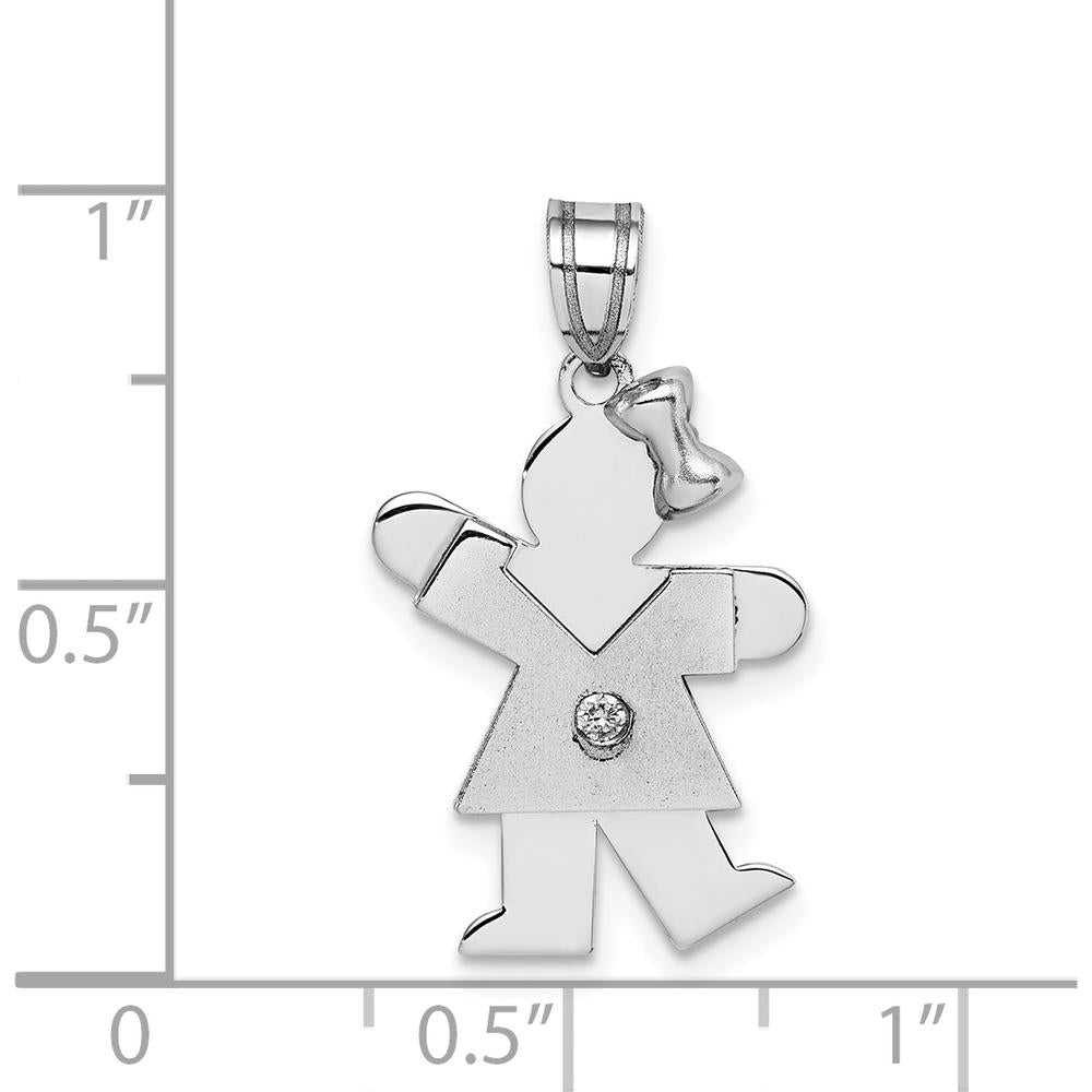 14K White Gold Kids Girl Charm with Diamond Kiss - 0.015 Carat Diamond by Oro Pregiato