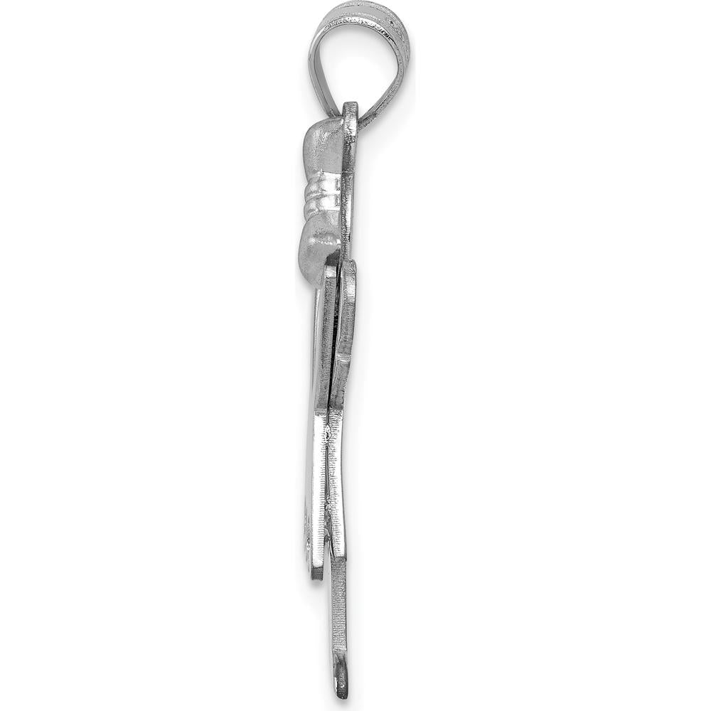 14K White Gold Kids Girl Pendant with Ruffles and Bow, 3 Round Diamonds - 0.015 Carat Total Diamond Weight by Oro Pregiato