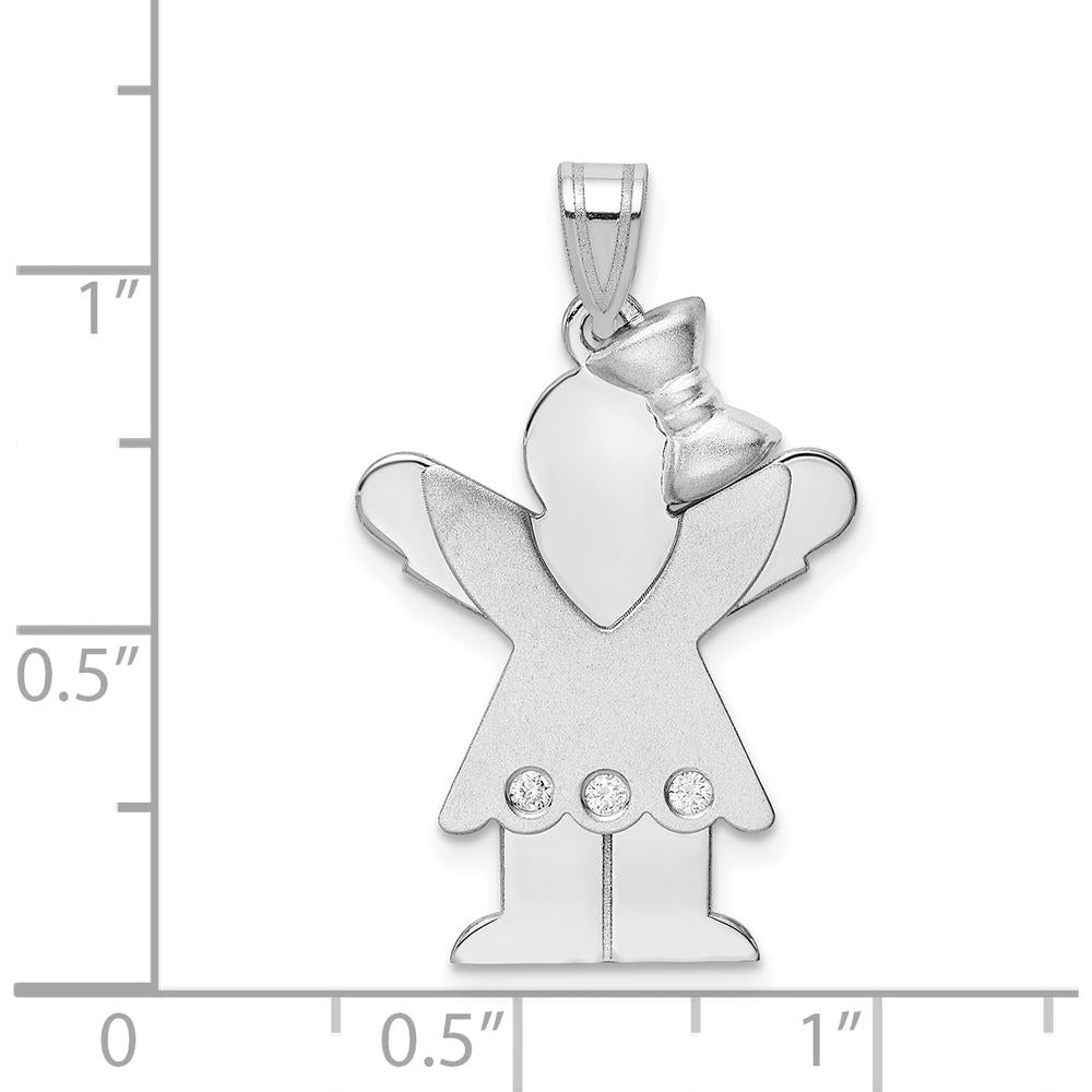14K White Gold Kids Girl Pendant with Ruffles and Bow, 3 Round Diamonds - 0.015 Carat Total Diamond Weight by Oro Pregiato