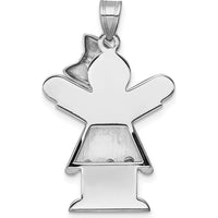 14K White Gold Kids Girl Pendant with Ruffles and Bow, 3 Round Diamonds - 0.015 Carat Total Diamond Weight by Oro Pregiato