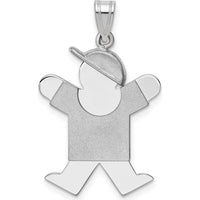 14K White Gold Kids Medium Boy with Hat Engravable Pendant Charm by Oro Pregiato